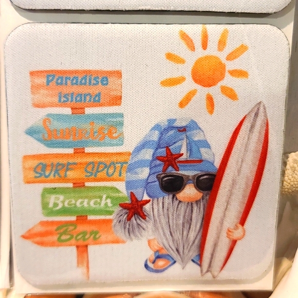 GNOME BEACH Theme NWT Beverage Coaster set of 4 for can glass bottle wine beer… - Picture 4 of 5